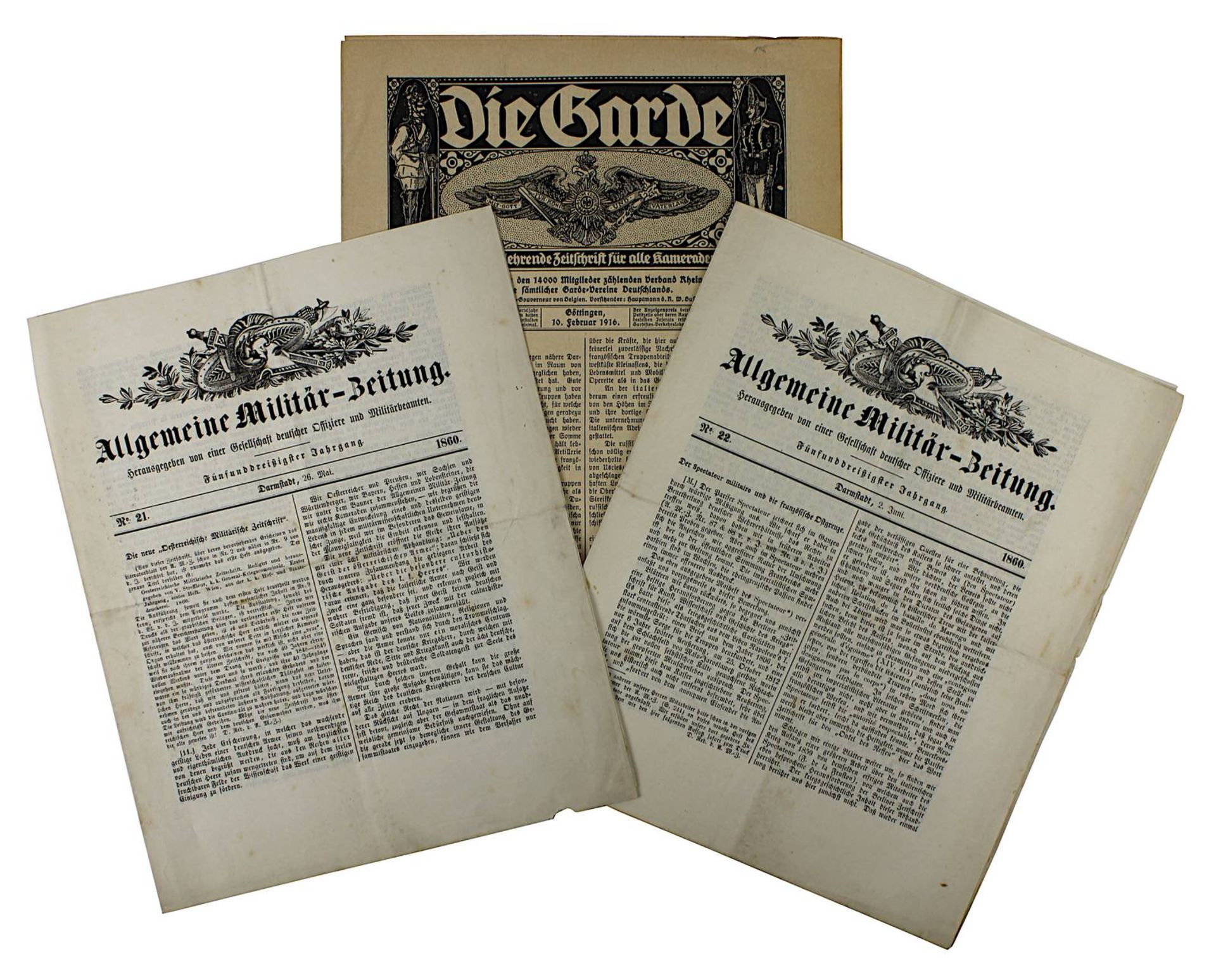 Drei Militärzeitungen, 1860 bzw. 1916: 2 Ex. "Allgemeine Militär-Zeitung, herausgegeben von einer