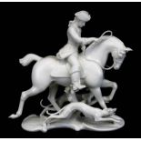 Jäger zu Pferde mit zwei Windspielen, Weißporzellan, Nymphenburg M. 20. Jh., im Barockstil,