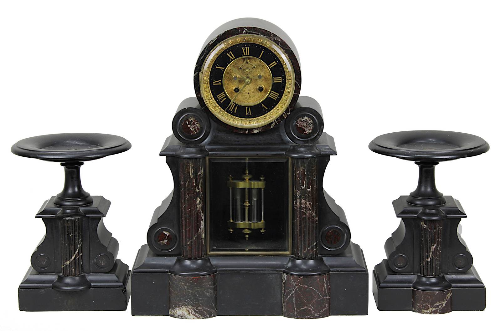 Pendule mit Brocot-Hemmung, Frankreich um 1870, Pendulenwerk mit Messingpendulenwerk, schwarzes