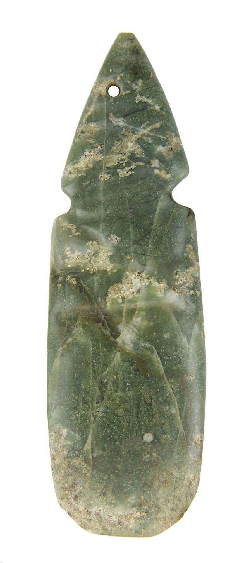 Jadeit-Amulettanhänger in Form einer stilisierten menschlichen Figur, Guanacaste, Costa Rica, vor