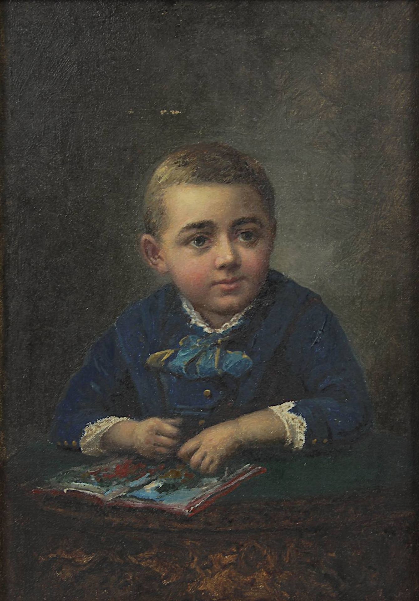 Deutscher Portraitmaler, Jungenportrait, 19. Jahrhundert, fein gemaltes Kinderportrait auf Karton - Bild 2 aus 2