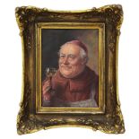 Porträtist, M. 20. Jh., Mönch mit erhobenem Weinglas, Schulterstück, Öl auf Leinwand, links oben