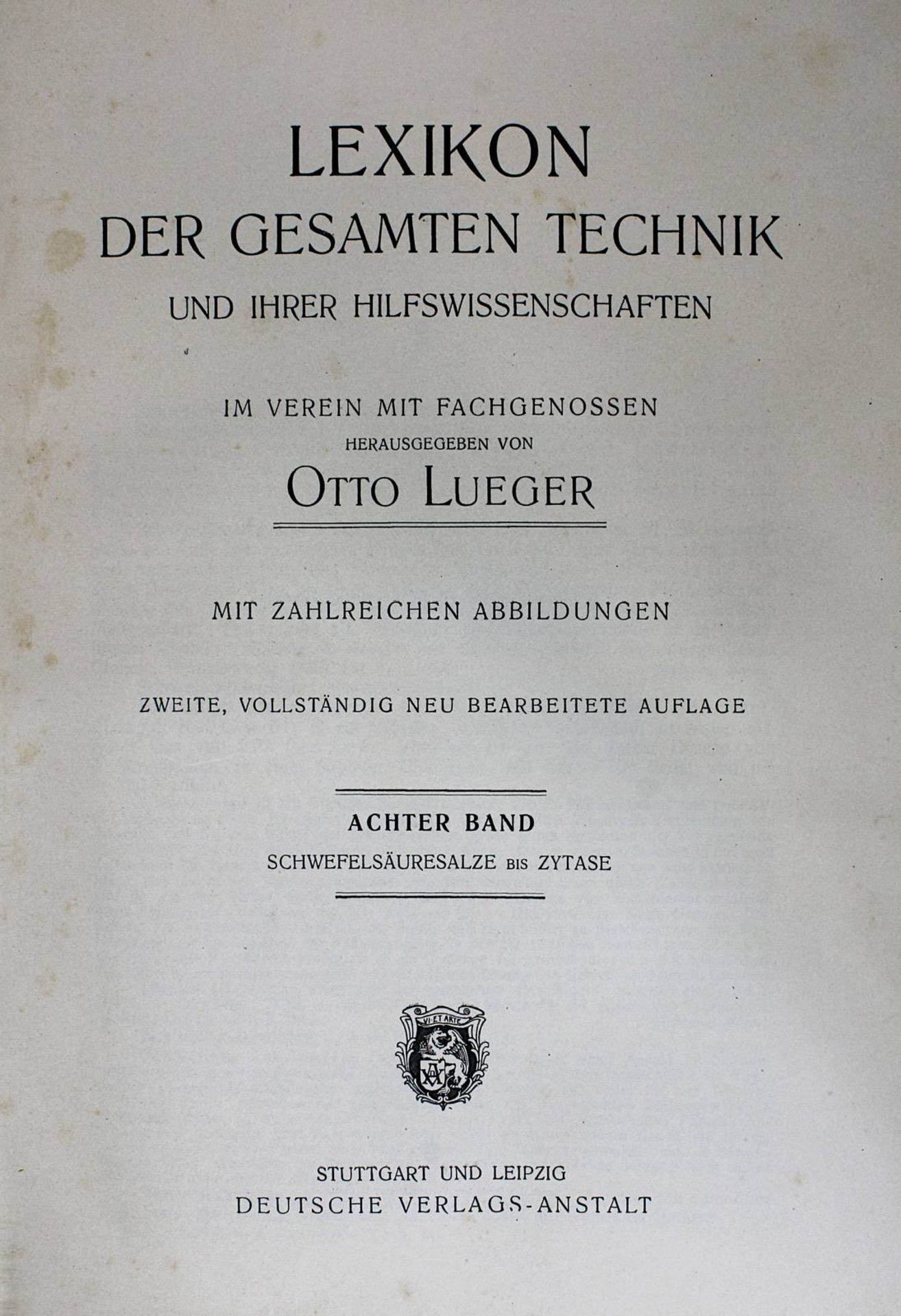 Lueger, Otto "Lexikon der gesamten Technik und ihrer Hilfswissenschaften", zweite Auflage, 8 - Bild 2 aus 3