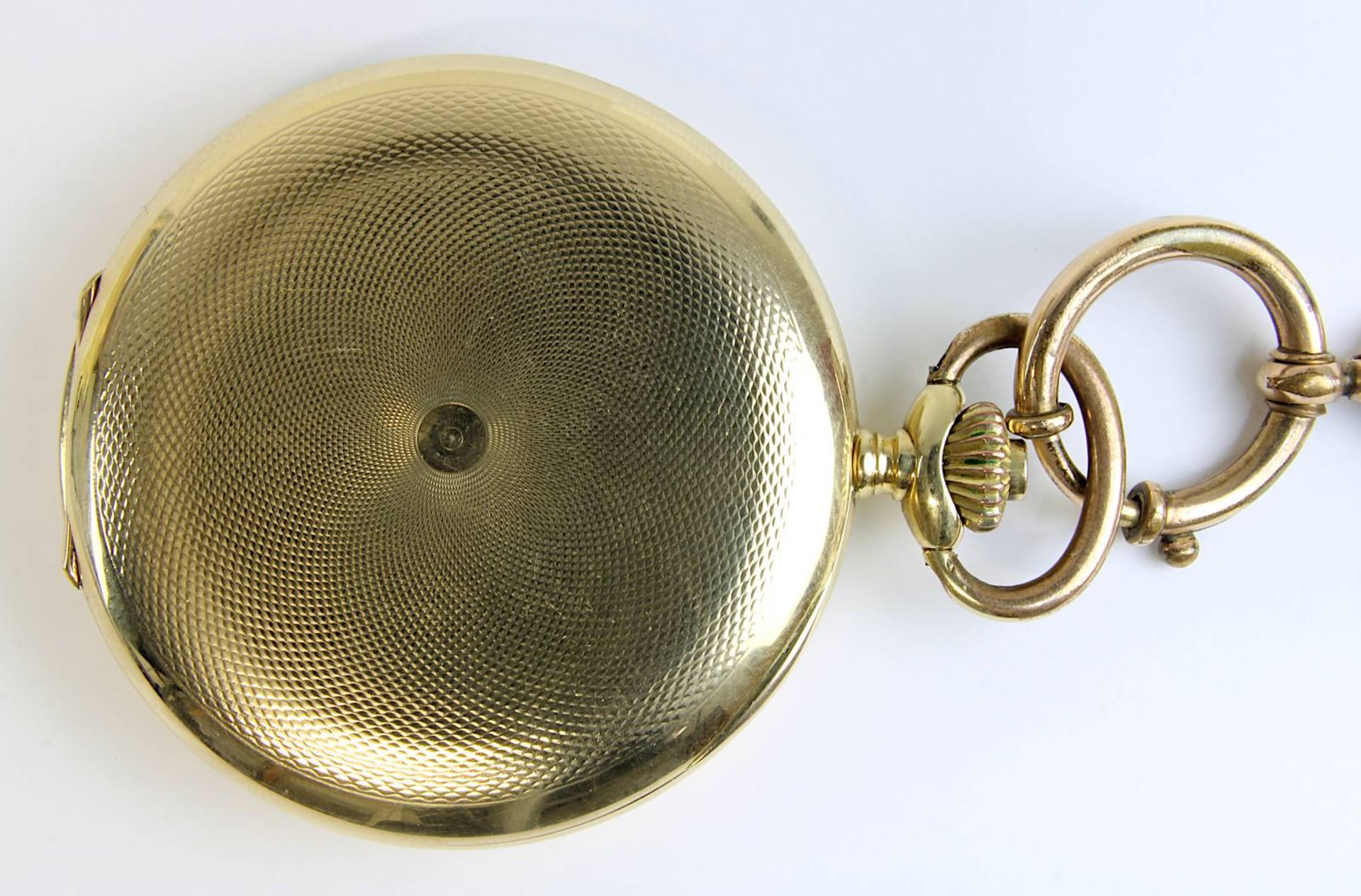 Goldene Savonette-Taschenuhr Levrette, Schweiz um 1910, 3-Deckel-Gehäuse 585-er Gelbgold, jew. - Image 4 of 5