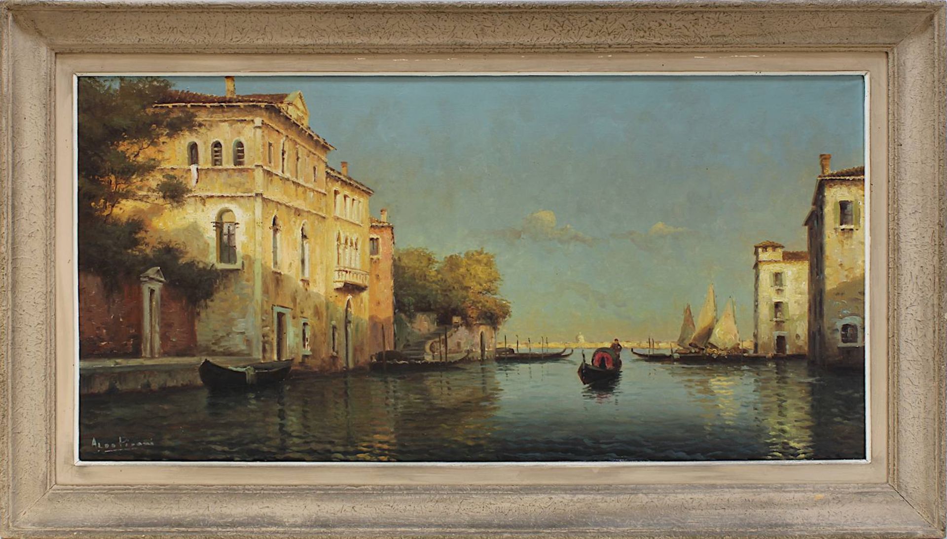 Pisani, Aldo Italienischer Künstler M. 20. Jh., Blick auf Venedig und die Lagune, links unt.