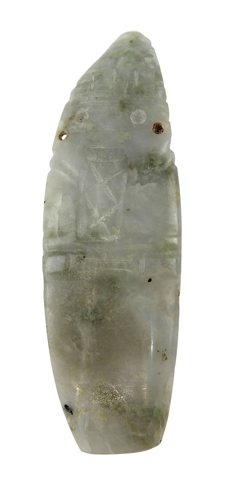 Jadeit-Amulettanhänger in Form einer stilisierten menschlichen Figur, Guanacaste, Costa Rica, vor