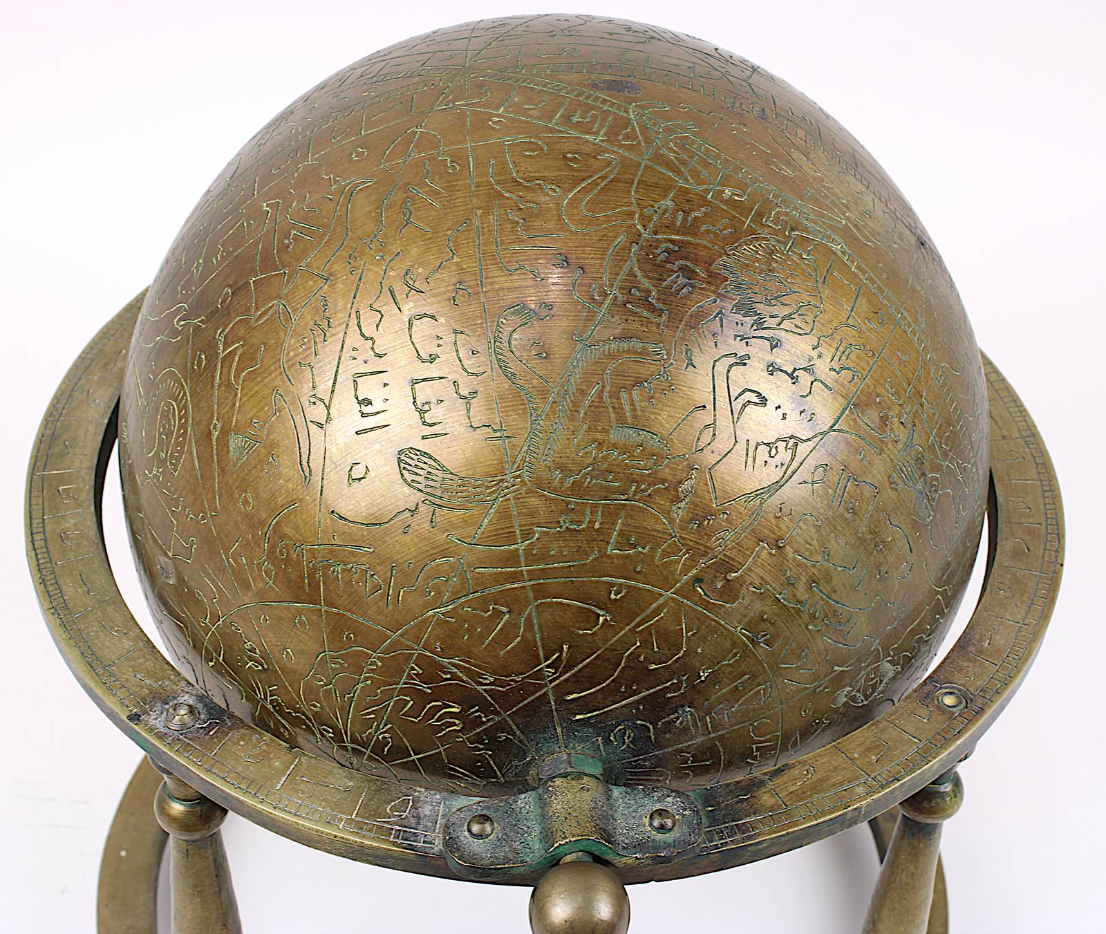 Islamischer Himmels-Globus, indo-persisch Ende 19. Jh., Messingkugel mit eingraviertem Äquator und - Image 3 of 10