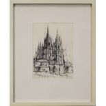 Dahlem, Hans (Blieskastel 1928 - 2006 Saarbrücken), Burgos, Blick auf die Kathedrale, Tusche-