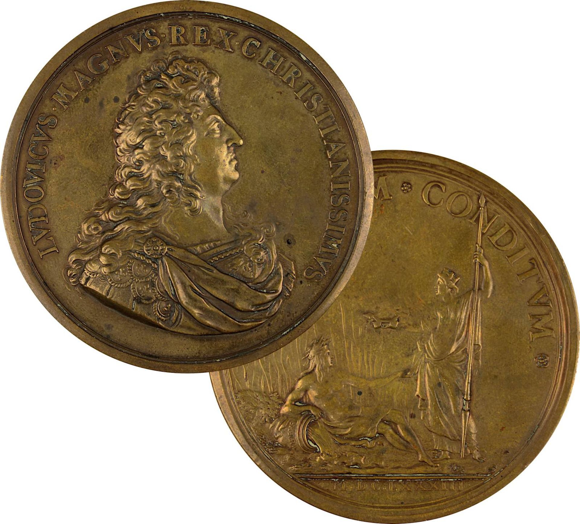 Bronzemedaille auf die Gründung der Stadt Saarlouis 1863, Avers Ludwig XIV (1643 - 1715),