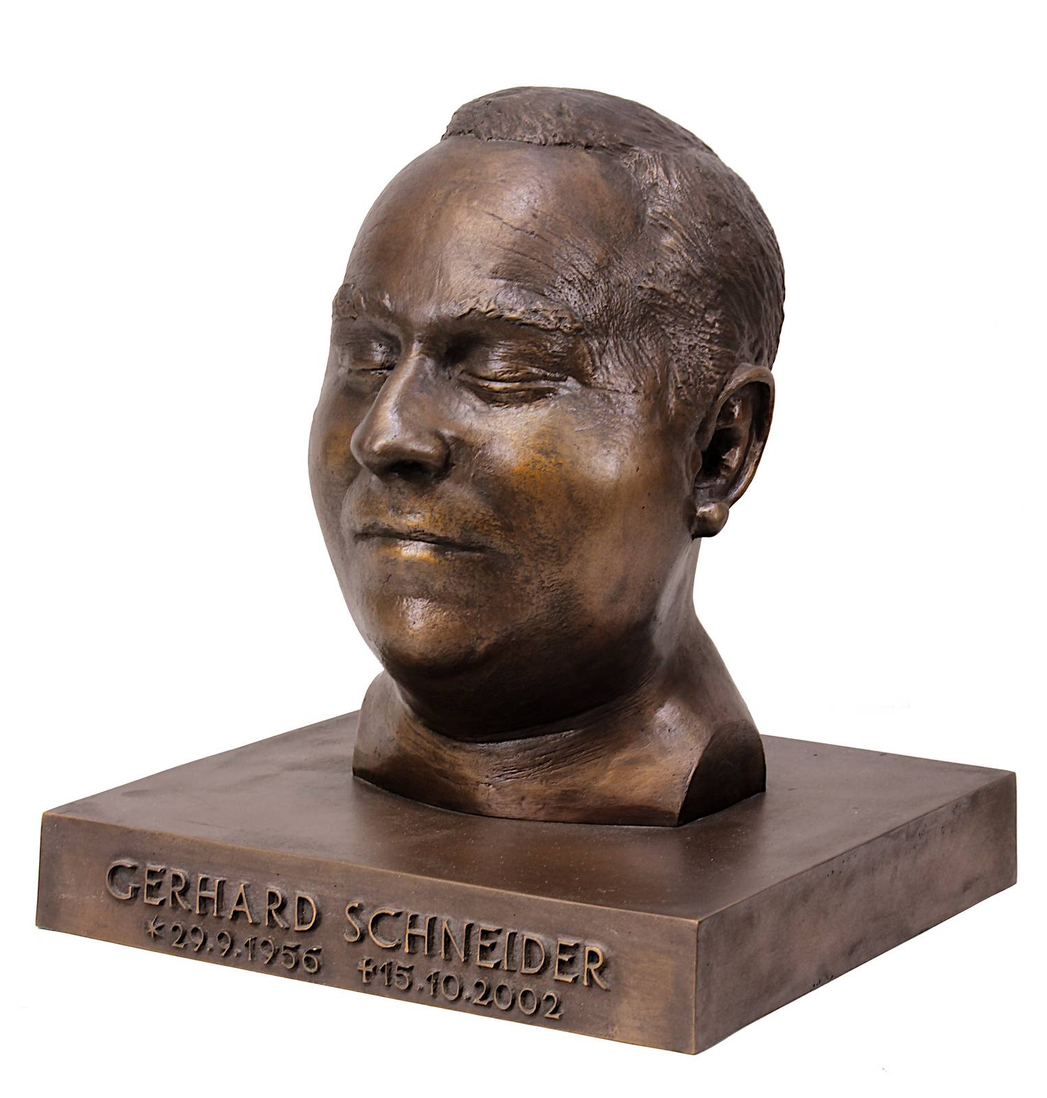 Porträtbüste Gerhard Schneider (29.9.1956 - 15.10.2002), Bronze mit brauner Patina, auf