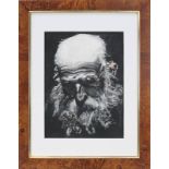 Ungedeuteter deutscher Künstler Ende 20. Jh., "Der alte Mann", eindrucksvolles Portrait in Kohle und