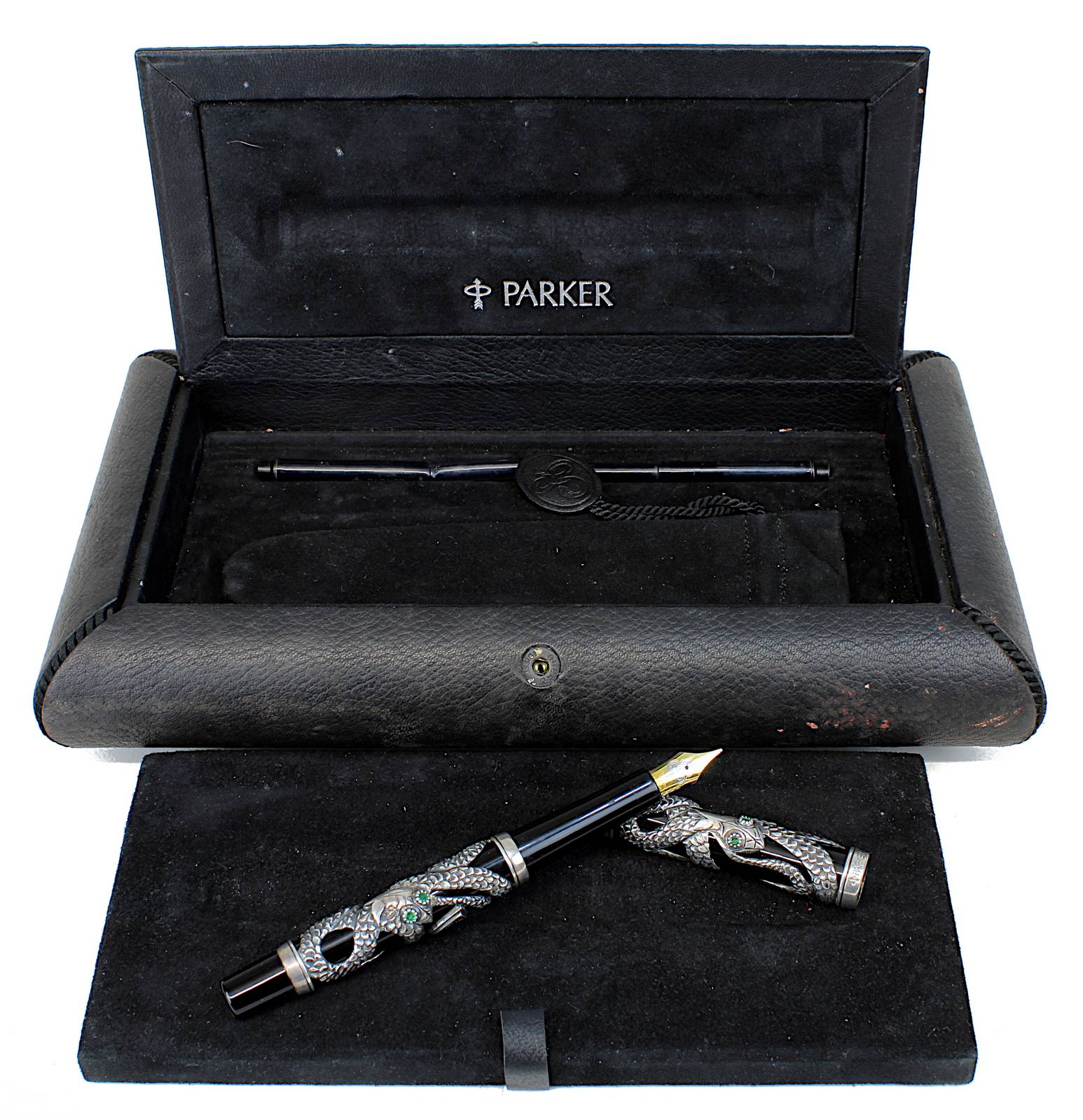 Parker Snake Silber Füllfederhalter mit 18 kt. Goldfeder, Limited Edition 500 PC/4845, schwarzes