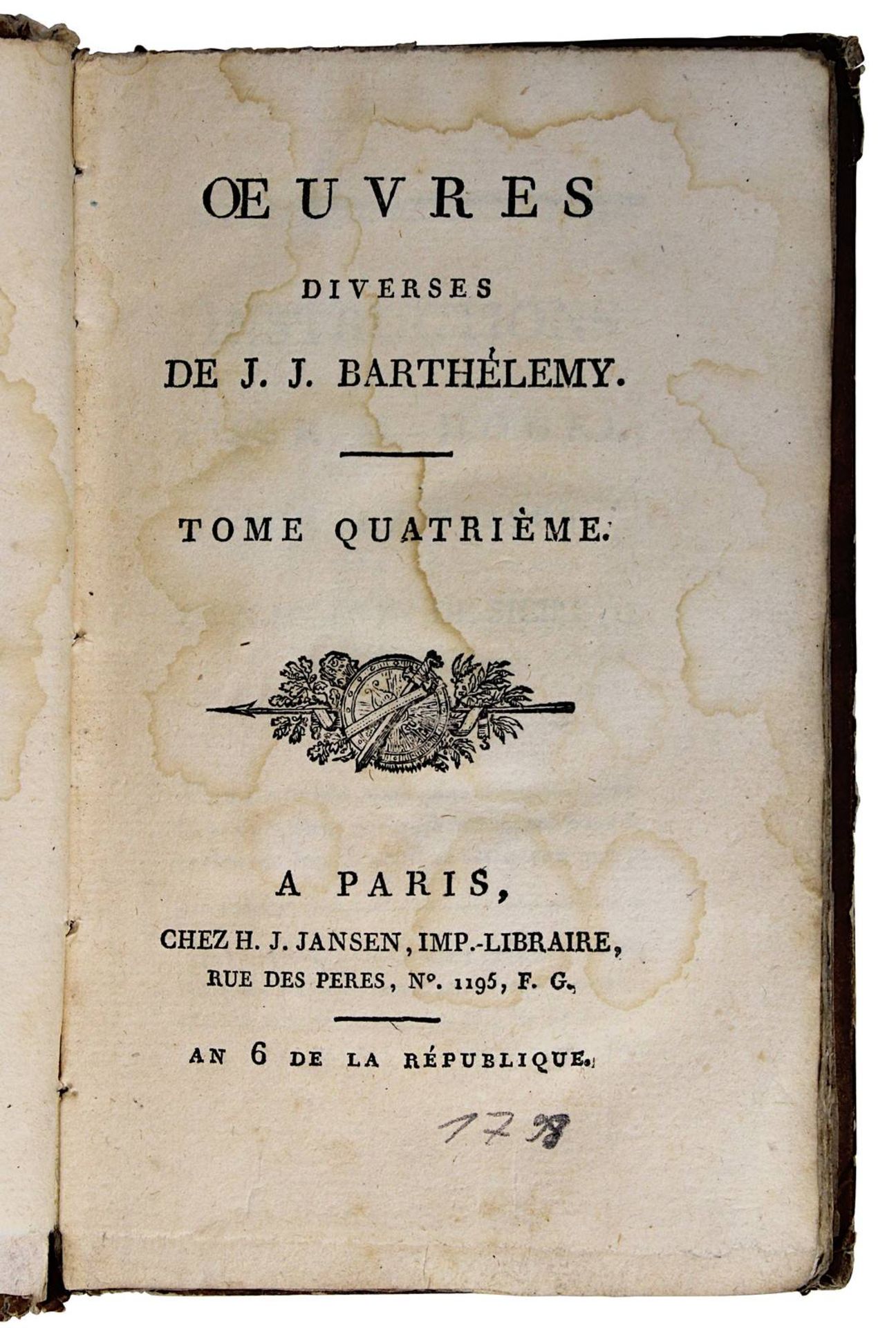 Barthélemy, J. J., "Oeuvres diverses", "Suite de science, numismatique, lettres, etc.", Tome