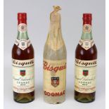 Drei Flaschen Cognac, 1960er Jahre, Bisquit Dubouché & Co., Regional Jaune D´Or, Füllhöhe: obere