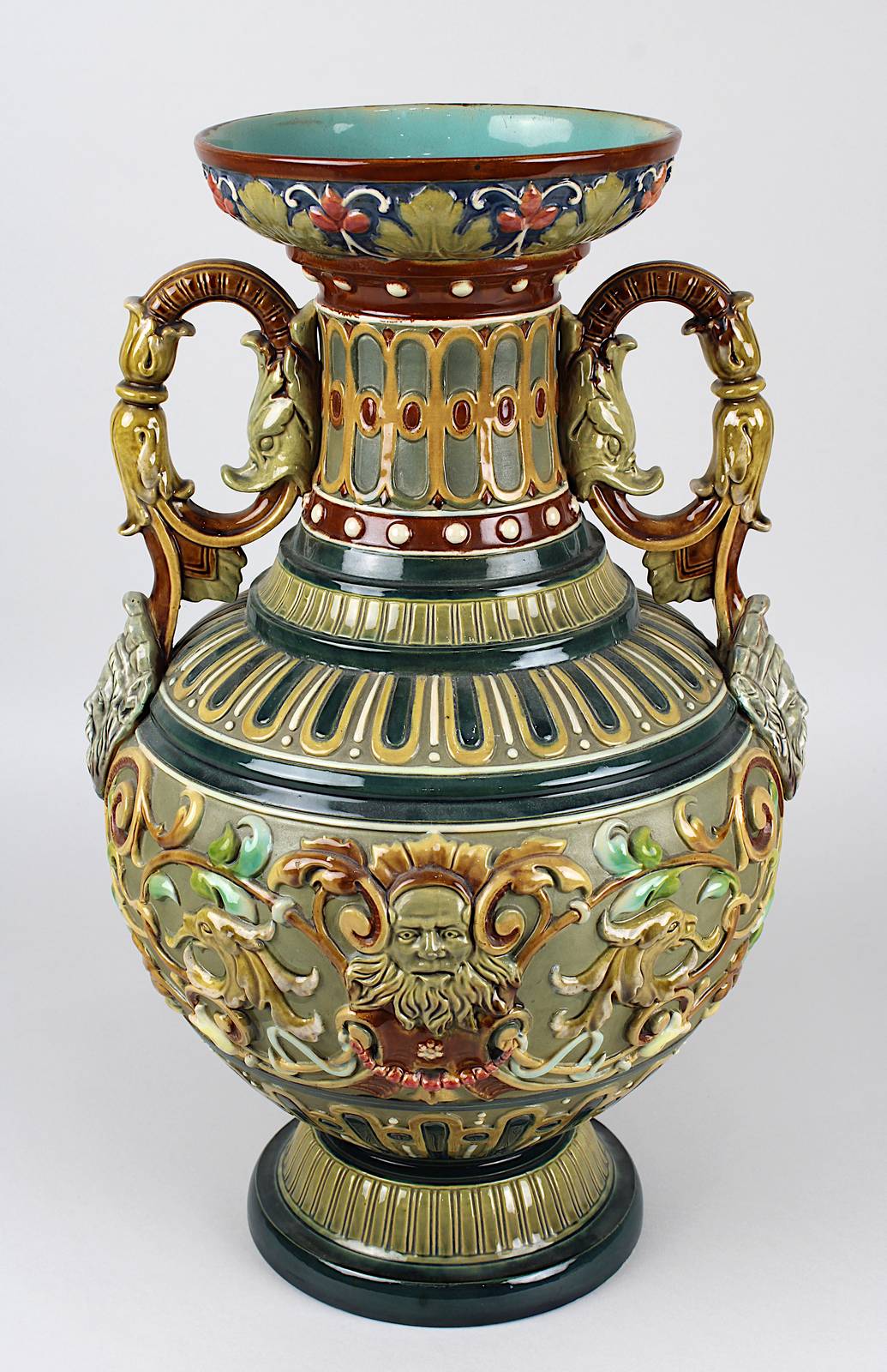 Wilhelm Schiller & Sohn Keramik Prunk-Vase, Bodenbach Böhmen um 1900, balusterförmiger Korpus, - Image 3 of 5