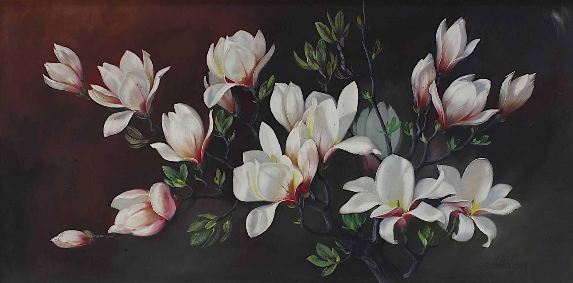 Schürer, Erich (Schirnding 1910 - 1998 München), blühender Magnolienast, Öl auf Leinwand, re. unt. - Image 2 of 4