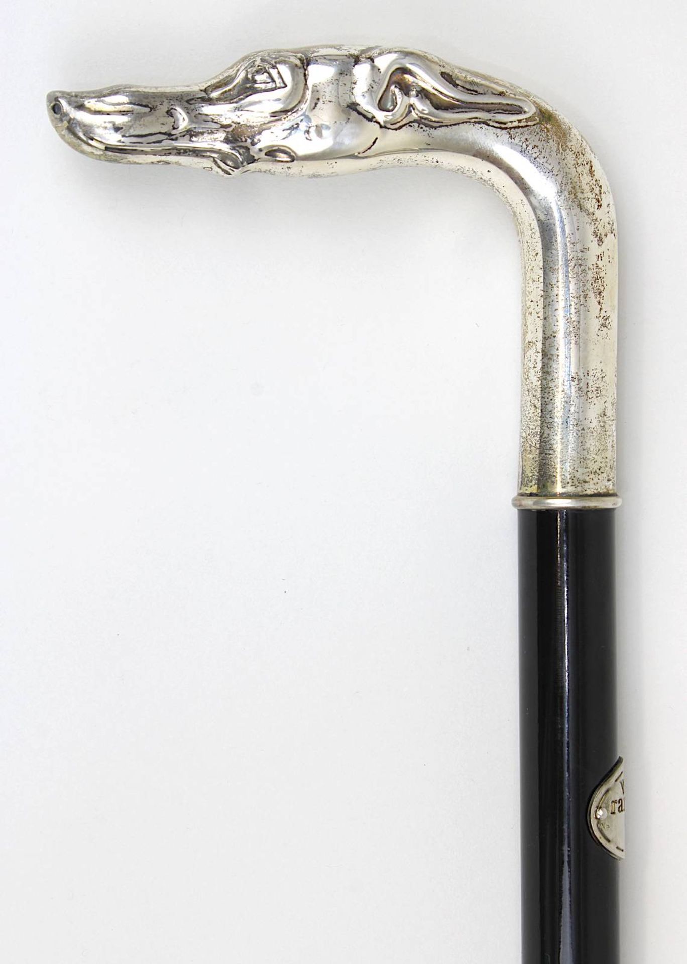 Spazierstock, mit Griff aus 925er Silber, wohl Italien, 2. H. 20. Jh., Griff in Form eines