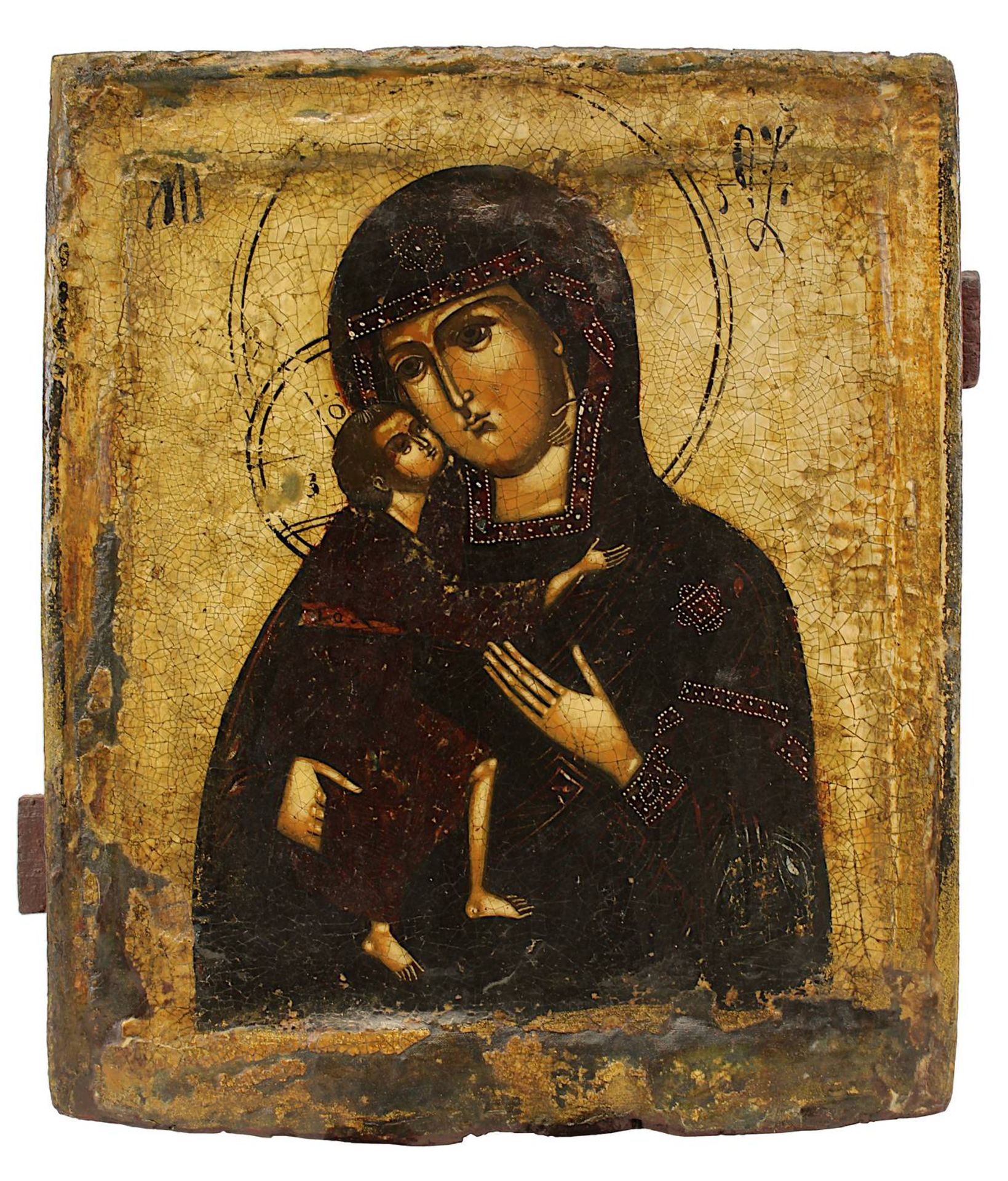 Ikone Gottesmutter Feodorowskaja, Russland 18. Jh., Tempera auf Leinwand/Holz, Darstellung der