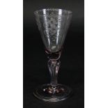 Barockglas mit floralem Schliffdekor, Böhmen 18. Jh., Glaskorpus leicht violett, trichterförmige