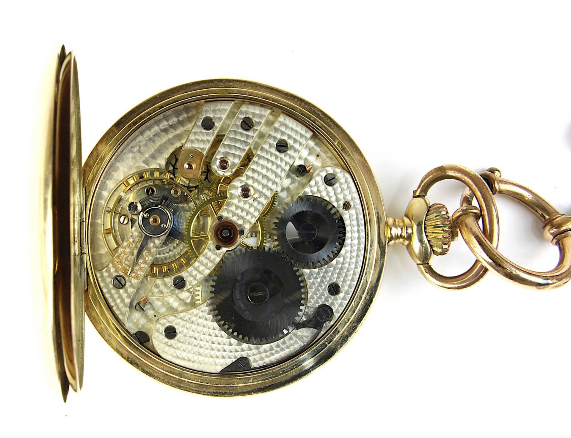 Goldene Savonette-Taschenuhr Levrette, Schweiz um 1910, 3-Deckel-Gehäuse 585-er Gelbgold, jew. - Image 2 of 5