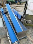 Stainless Steel Framed Flat Belt Conveyor, approx. 350mm wide on belt x 4.3m centres long, with