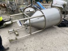 Stainless Steel Hopper, approx. 1m dia. x 1.8m deep, with brushed stainless steel stand. Lot located