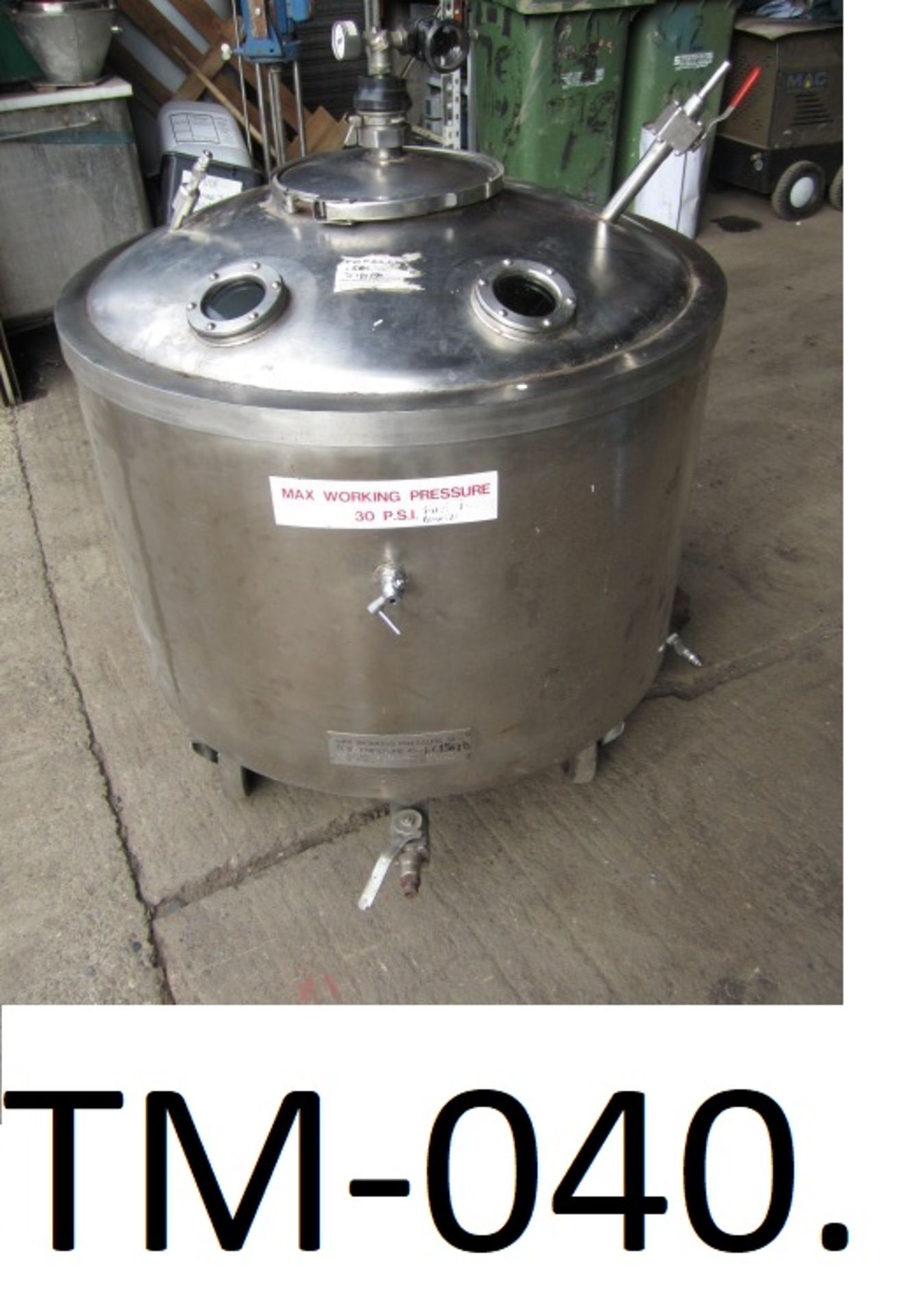 Grundy 250L Stainless Steel Pressure Vessel. with insulated cooling coils attached to the outside