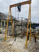 A-Frame Lifting Gantry, 2.1m x 3.7m high, with carriage and electric chain block, 0.25T cap. load