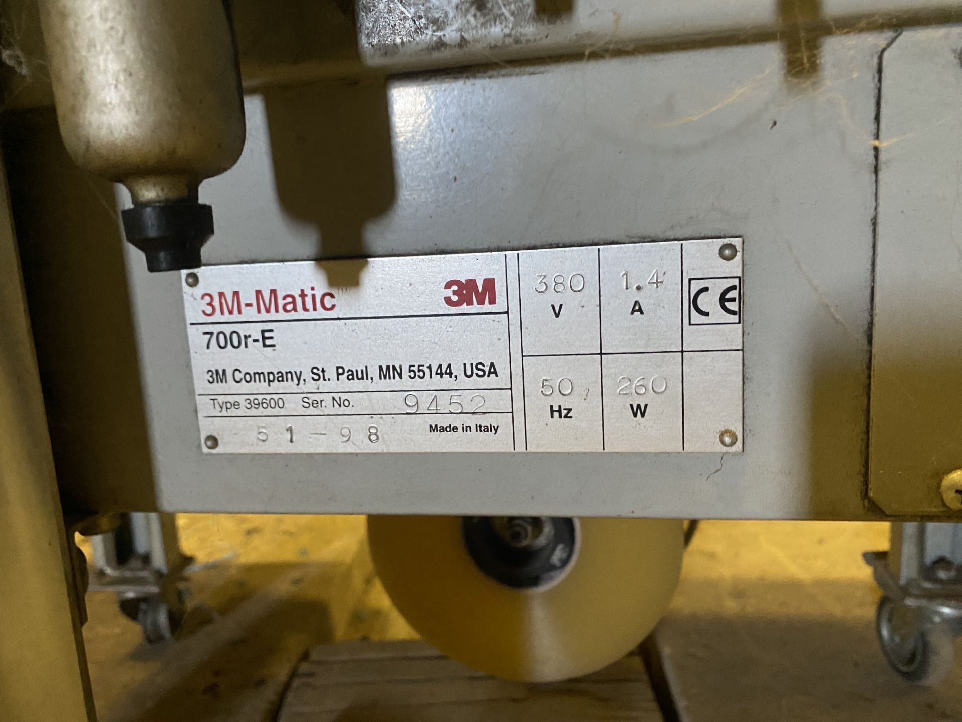 3Matic 39600 Case Taping Machine, serial no. 9452, 380V, 480mm wide on rollers. Site location - Image 5 of 5