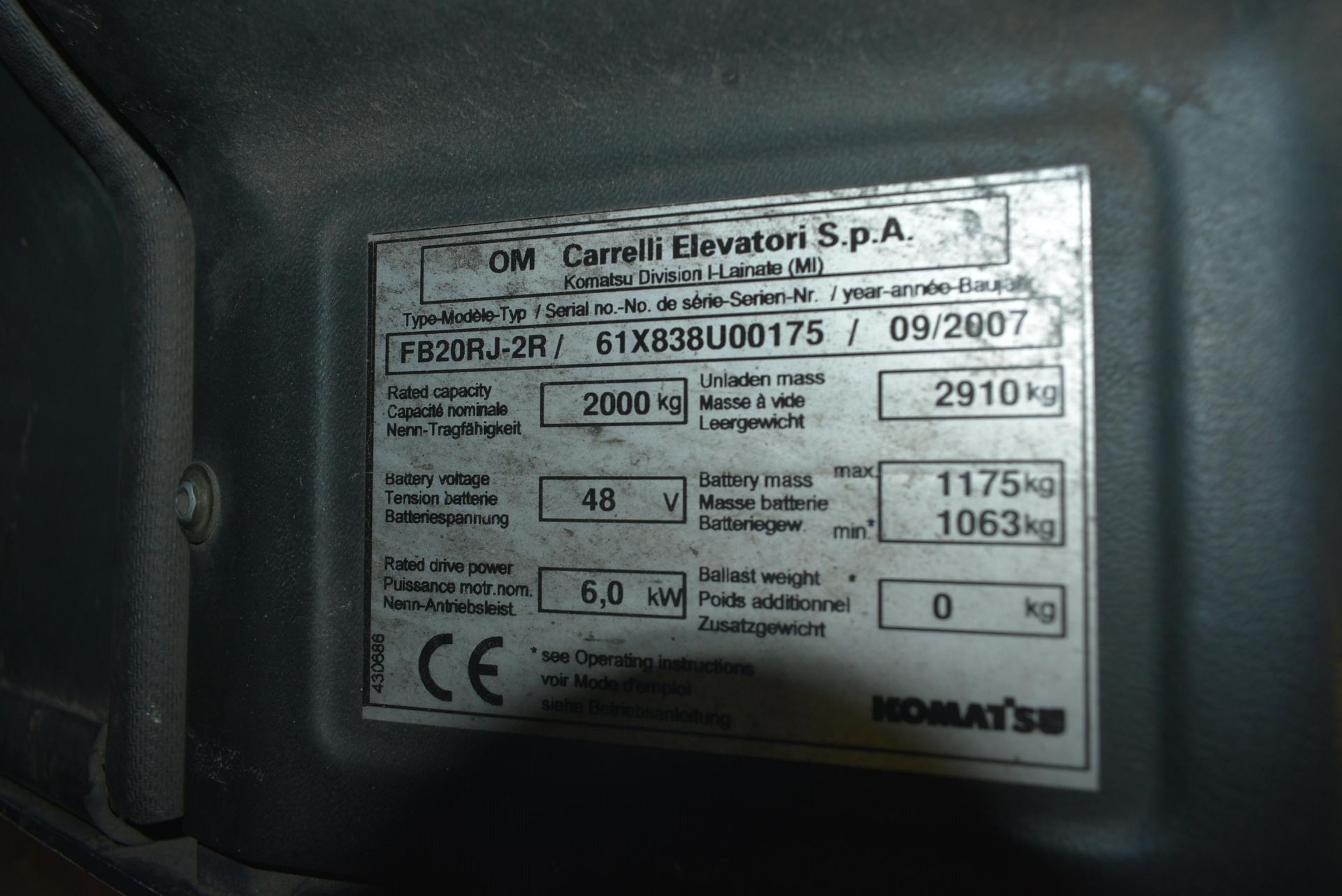 Komatsu 20 FB20RJ-2R 2000kg capacity BATTERY ELECT - Image 8 of 11