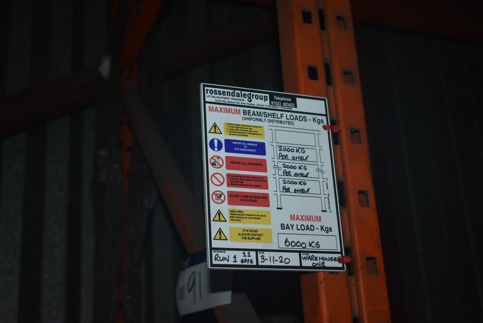 Redirack HD250 11 BAY THREE TIER PALLET RACK, comp - Image 7 of 7