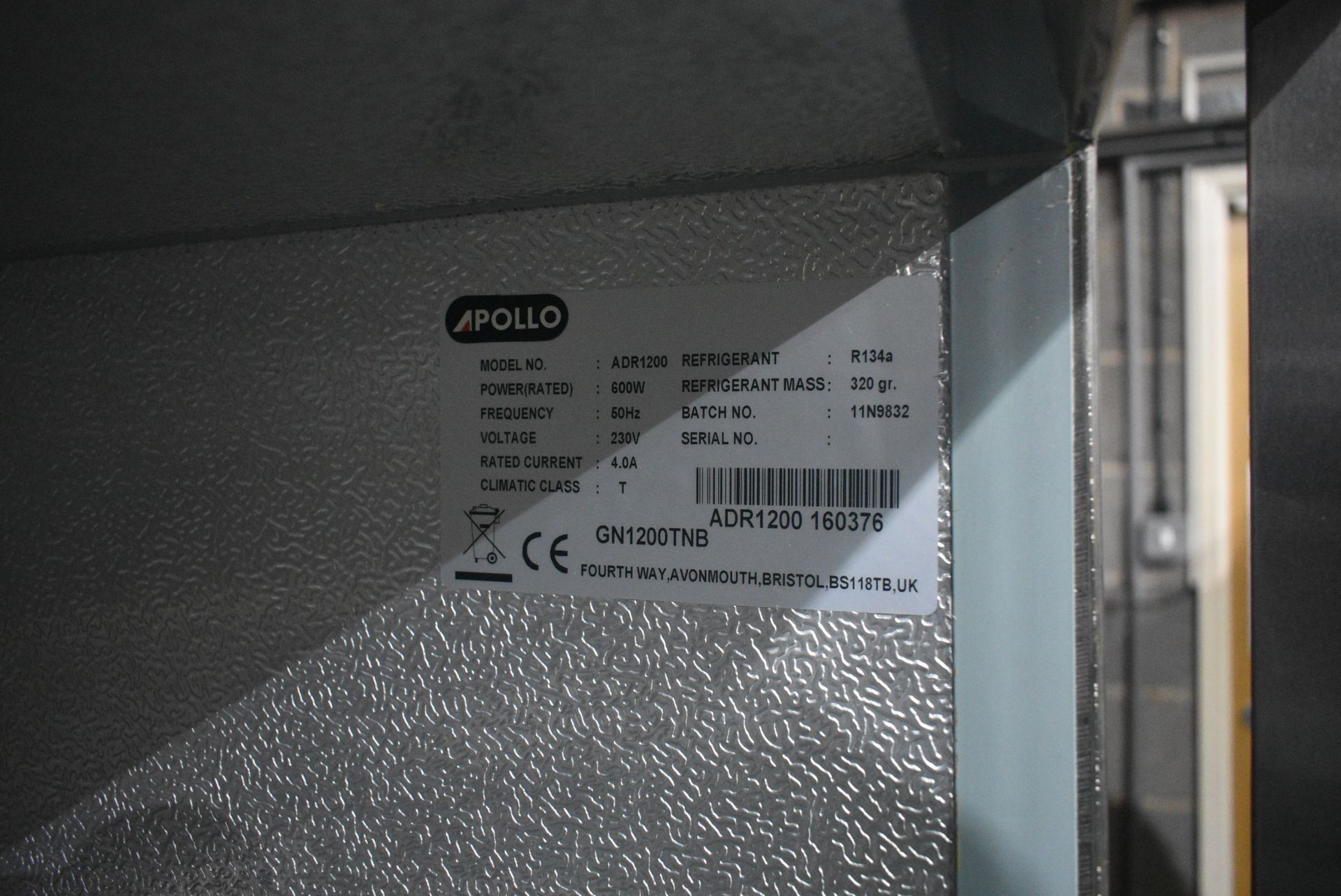 Apollo ADR1200 DOUBLE DOOR REFRIGERATOR, internal dimensions approx. 1.2m x 650mm x 1.4m high ( - Image 4 of 5