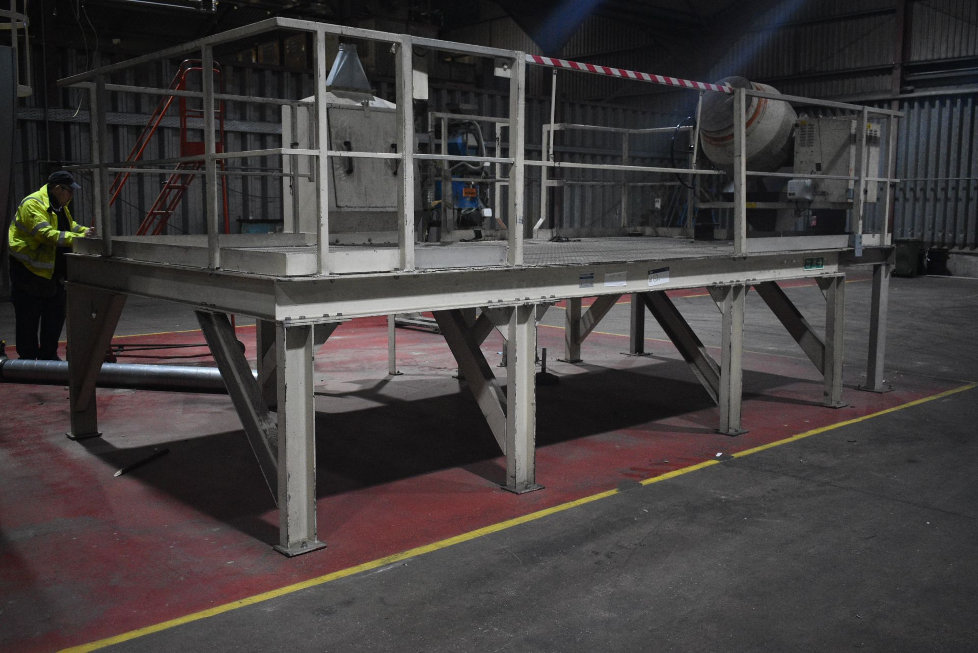 Bolted Steel Access Flooring, approx. 2.8m x 5.8m, with access ladder, barrier rails and fork lift - Image 2 of 4