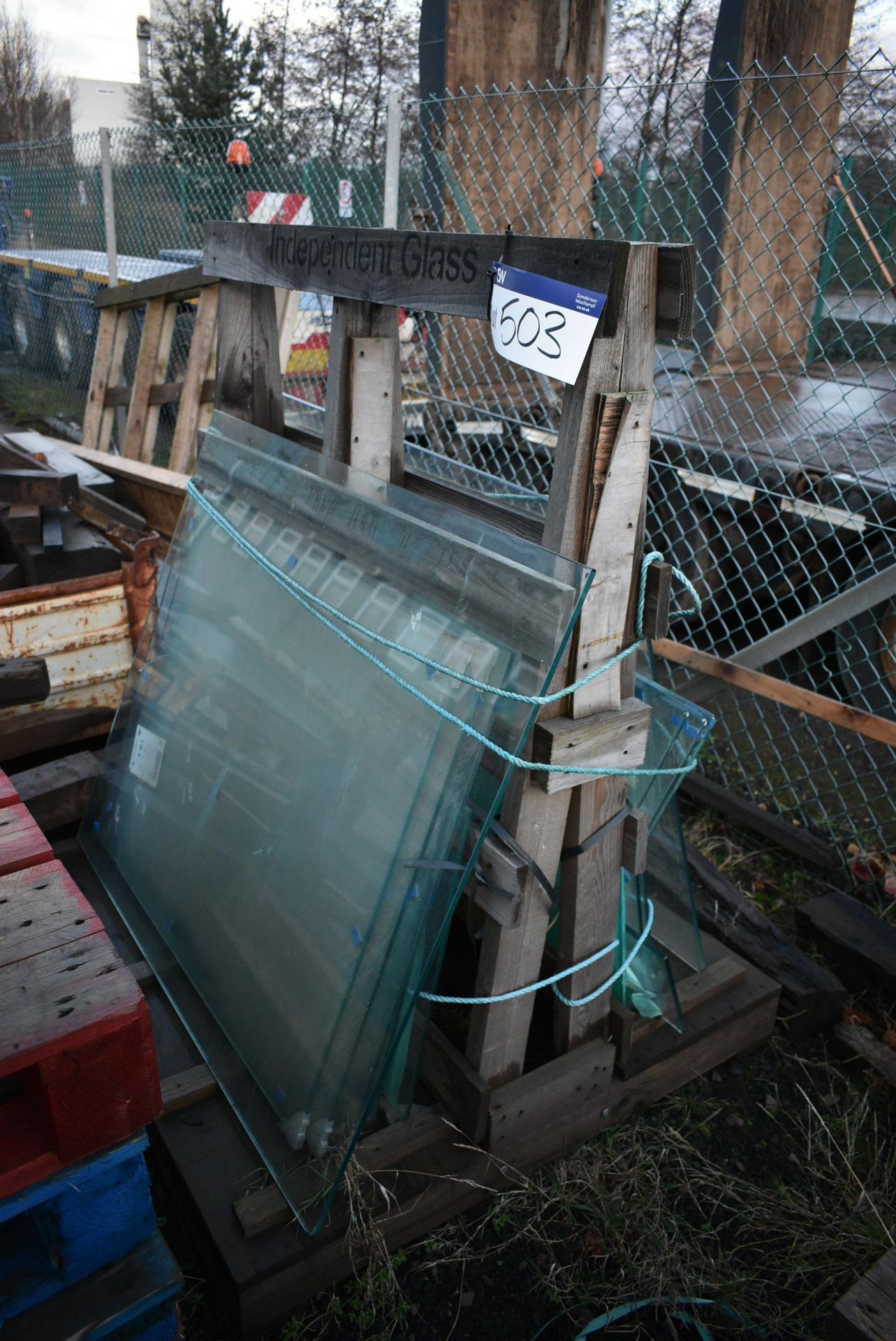 Assorted Glass Panels, as set out on timber A-fram