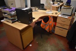 Curved Front Light Oak Veneered Desk, with two des