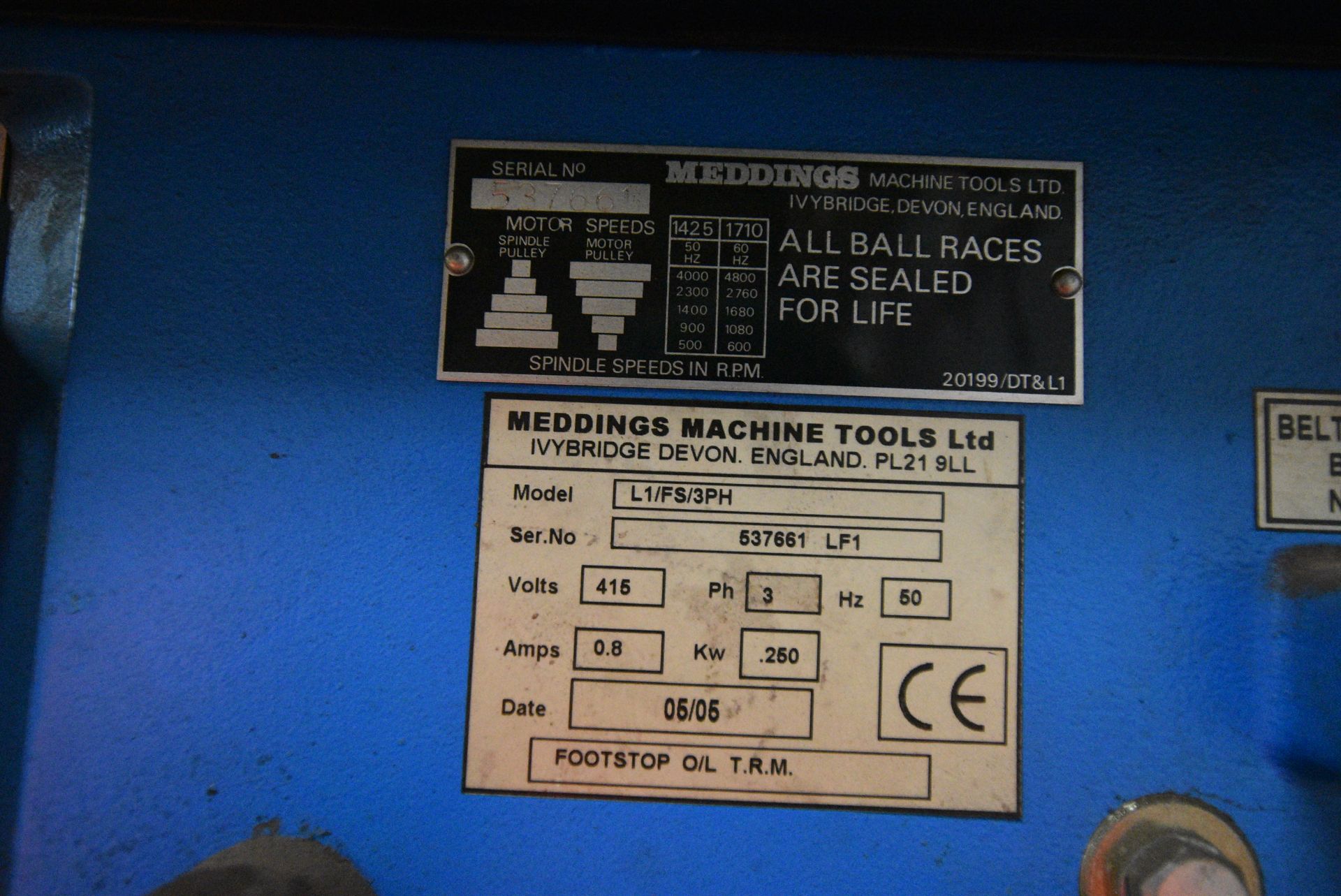 Meddings L1/ FS/ 3PH PILLAR DRILL, serial no. 5376 - Image 5 of 5