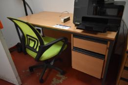 Light Oak Veneered Pedestal Desk, with fabric upho