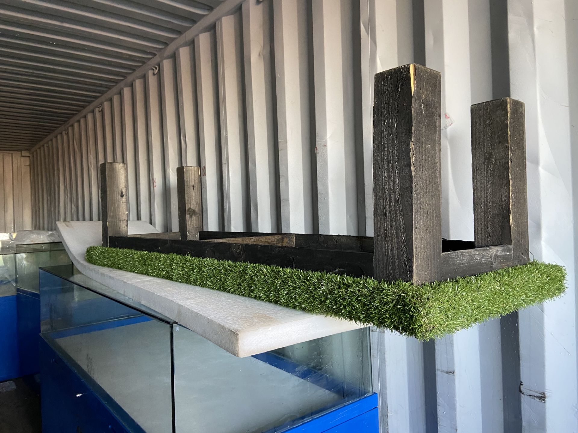 Two Artificial Grass Benches approx. 2m x 650mm x