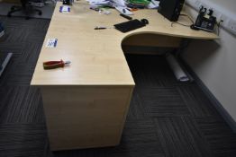 Wave Edge Cantilever Framed Desk, approx. 1800mm wide, with multi-drawer pedestal (no contents)