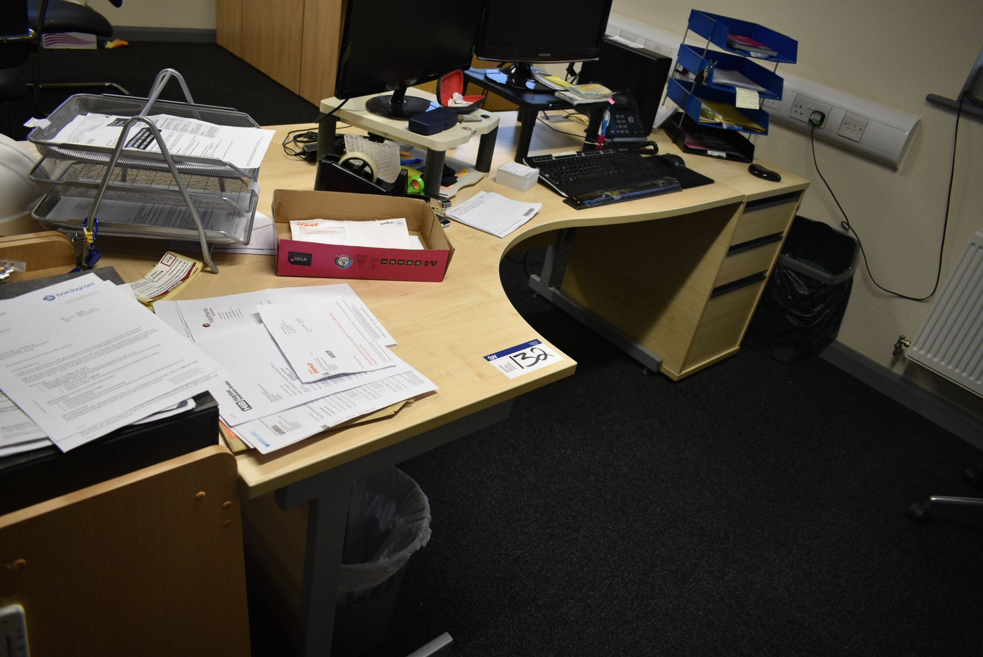 Wave Edge Cantilever Framed Desk, approx. 1800mm wide, with three drawer pedestal (no contents) - Image 2 of 3