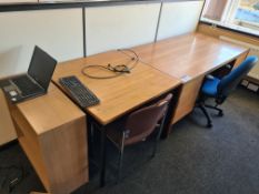 Light Oak Veneered Desk, Light Oak Veneered Table, Light Oak Veneered 2 Tier Shelving Unit, Fabric