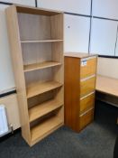 Light Oak Veneered 5 Tier Shelving Unit and Light Oak Veneered 4 Drawer Filing Cabinet