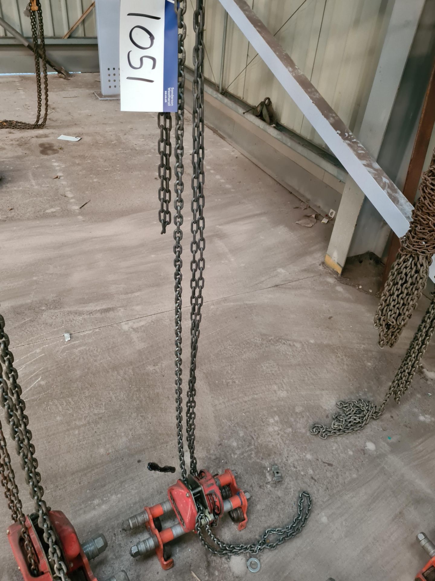 1051 Hackett WH-C4 Chain Hoist, year of manufacture 2019, SWL 1 ton, with Hackett WH-PT Girder