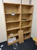 Two Light Oak Veneered 5 Tier Shelving Units and Light Oak Veneered Desk