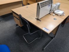 Light Oak Veneered Desk and Fabric Backed Metal Framed Chair