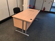 Light Oak Veneered Pedestal Desk and Fabric Backed Metal Framed Chair