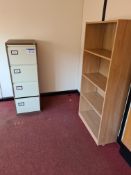 Metal 4 Drawer Filing Cabinet and Light Oak Veneered 4 Tier Shelving Unit