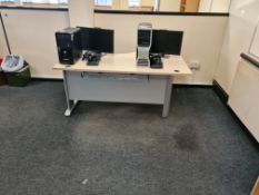 Two Light Oak Veneered Curved Desk and a Light Oak Veneered Table