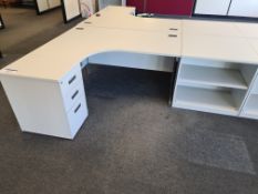 Light Grey Veneered Curved Desk, Light Grey Veneered 2 Tier Shelving Unit and Light Oak Veneered 3