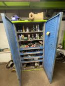 Double Door Steel Cabinet, with contents including